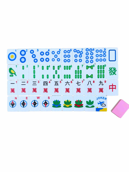 Set of colorful Mahjong tiles on a white background